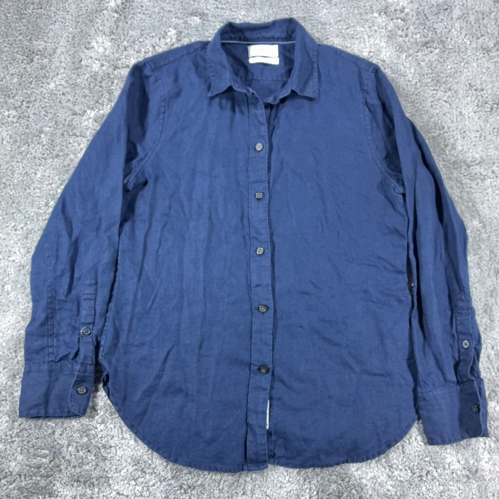 J.Crew Baird McNutt Irish Linen Shirt Womens Small Slim Navy Blue Long Sleeve - Picture 3 of 12